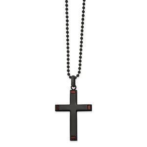 Men's Black Plated Stainless Steel & Tiger Eye Cross Necklace, 22 Inch